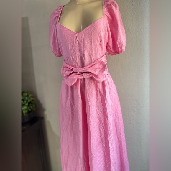 Blu pepper Pink Front Bow Sweetheart Neckline Midi Dress size L NWT - Picture 5 of 15